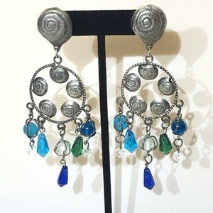 vtg Sea Glass? Snail Shell Design Dangles 4.5Lx2W"